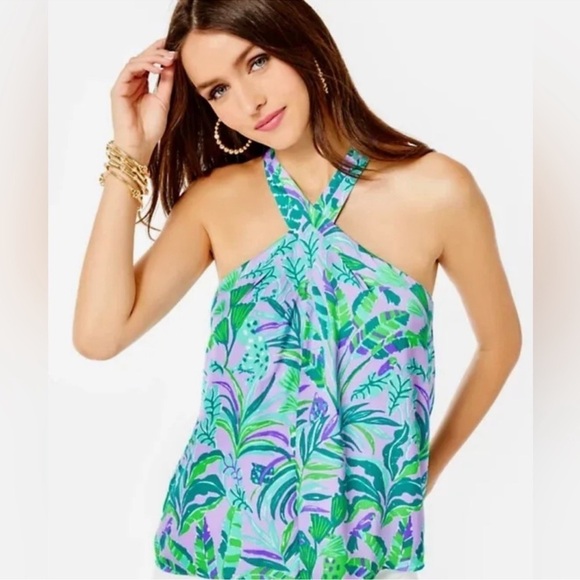 Lilly Pulitzer Rori Halter Top in Purple Iris on the Chase - Large - Picture 2 of 13